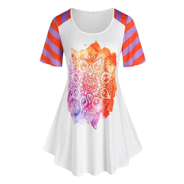 Talla grande de impresión bohemia. Rosegal Camisetas tallas grandes