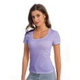 thumbnail image 3 of Women's Scoop Neck Short Sleeve T Shirt Slim Fit Sexy Tops, 3 of 4