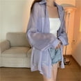 thumbnail image 4 of Women Lapel Button Down Long Sleeve Shoulder Sheer Mesh Blouses Shirt Top Long Sleeve Cardigan Outwear Daily Wear, 4 of 9