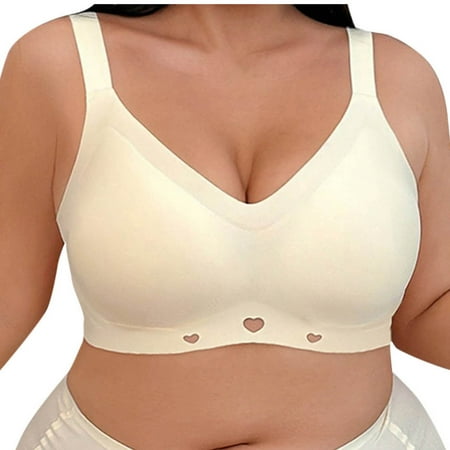 Yyeselk Seamless Bra for Women Full Coverage Wireless Bras Soft Support Push Up Comfort Bra Plus Size Everyday Bra Beige XXXL