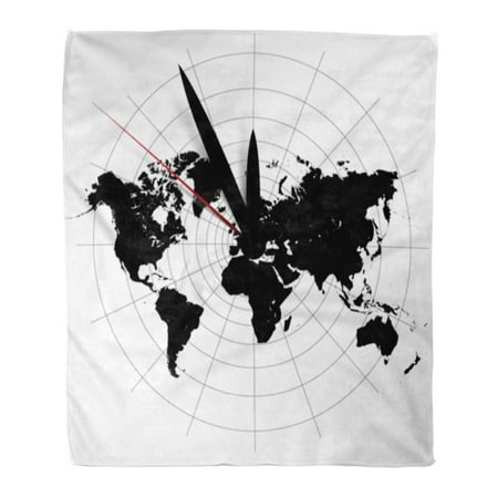 Old World Map Clock ASHLEIGH Flannel Throw Blanket Time World Map Clock Globe Old Zone Outline Vintage 58x80 Inch Lightweight Cozy Plush Fluffy Warm Fuzzy Soft ()