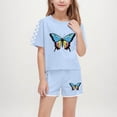 thumbnail image 2 of Lovzfmll 2-Piece Plaid Butterfly Print Set, Short Sleeve Round Neck Top & Elastic Shorts for Boys & Girls, Casual Outfits for Kids 5-6 Years, 2 of 8