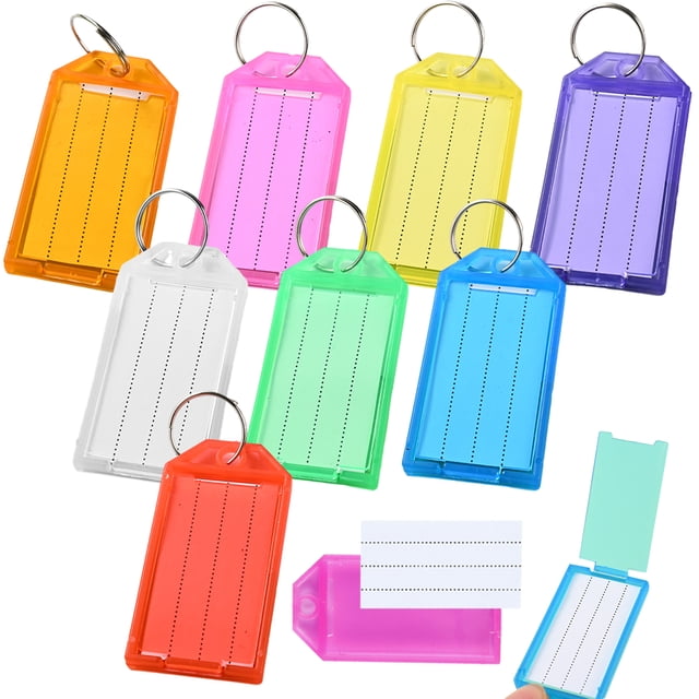 8 llaveros en los que se puede escribir, llaveros de plástico, etiquetas de identificación, etiquetas con nombre para maletas, llaveros de plástico en 8 colores para llaves, equipaje, maletas