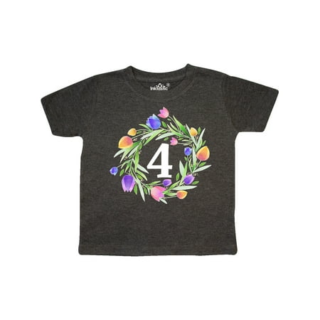 

Inktastic 4th Birthday Tulip Flower Wreath Gift Toddler Boy or Toddler Girl T-Shirt