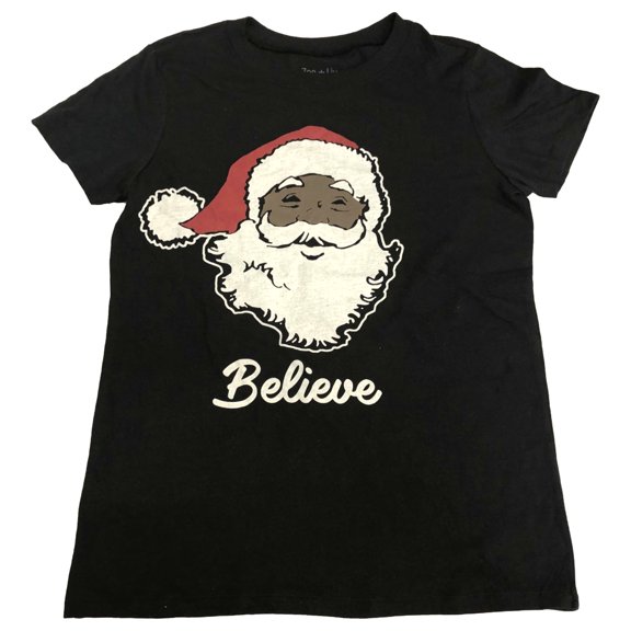 Womens Black Santa Claus Believe Christmas Holiday T-Shirt Tee Shirt Small