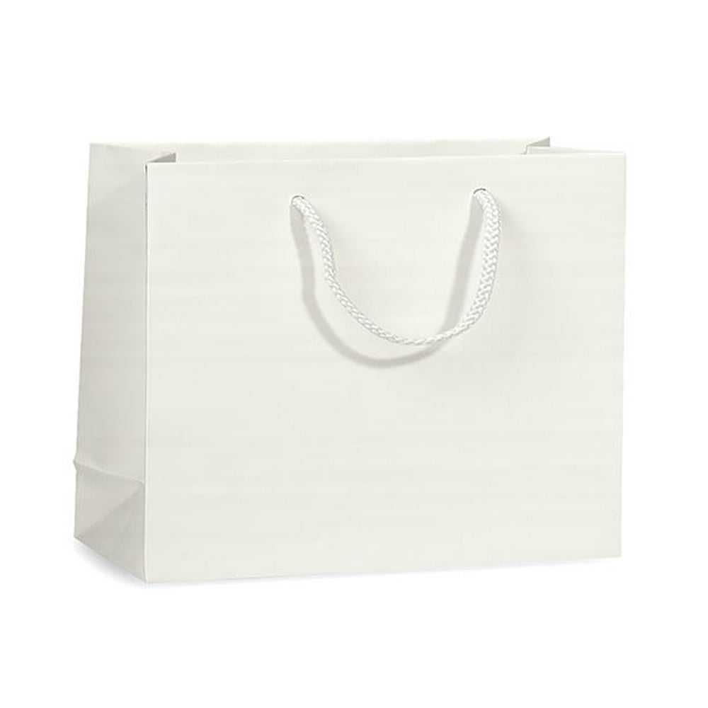 Pack Of 100, Solid White Matte Medium Gift Bags 13 X 5 X 10" w/Cardboard Bottom Inserts