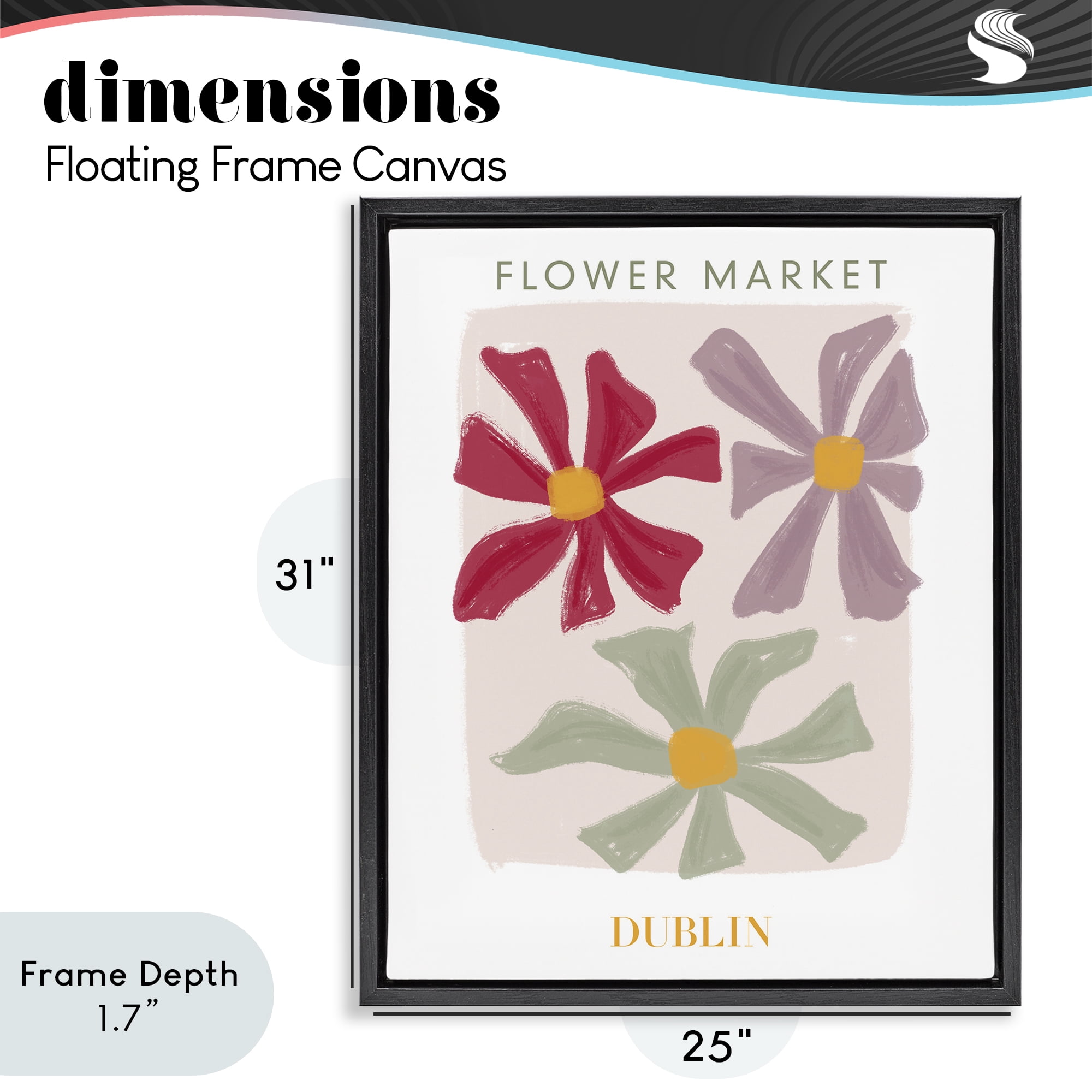Stupell Industries Muted Dublin Flower Market Black Framed Floater Canvas Wall Art, design by Lucille Price
