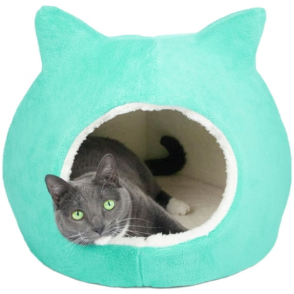 Precious Tails Sherpa Fleece Pet Cat Bed, Aqua