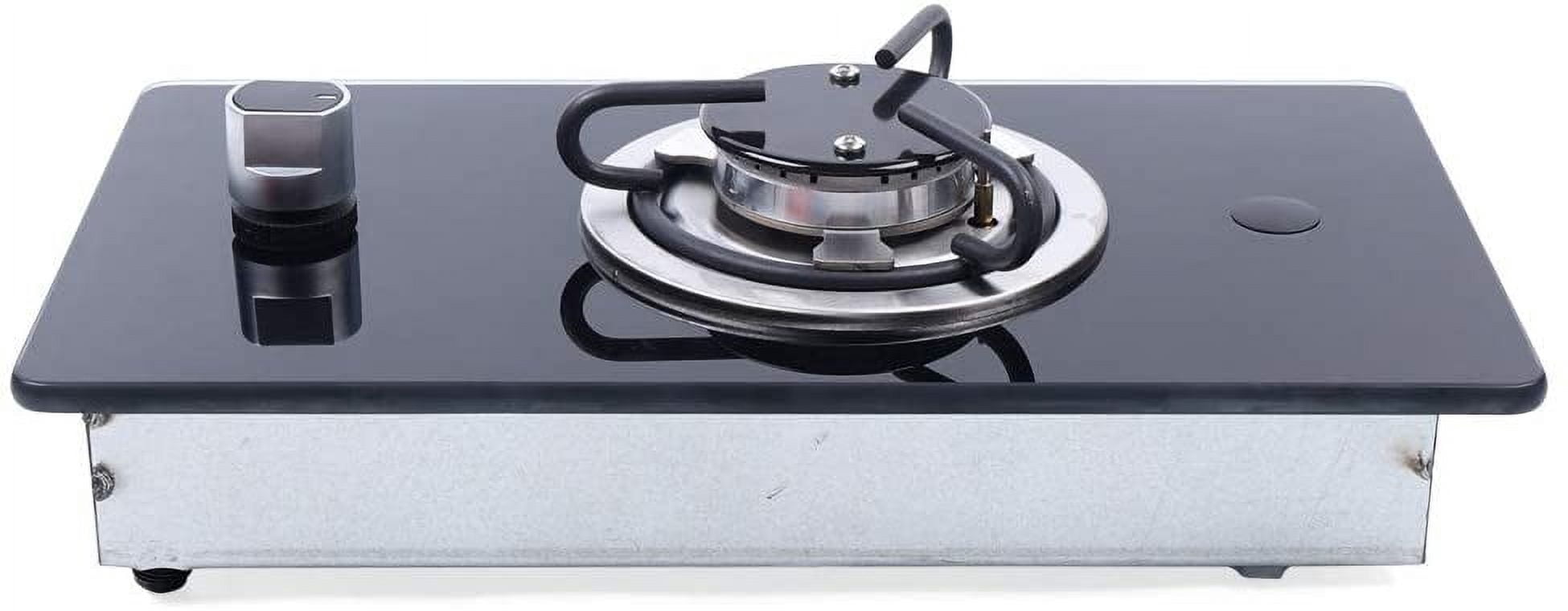 Miumaeov RV Cooktop Stove Portable Camper LPG Gas Stove Single Burner w/Tempered Glass, Multi-level Fire Adjustment Stainless Steel Built-In Gas Hob