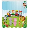 thumbnail image 3 of Ambesonne Cartoon Shower Curtain, Happy Savannah Forest Train, 69"Wx75"L, Multicolor, 3 of 5