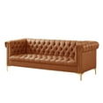thumbnail image 5 of Oxford PU Leather Button Tufted with Gold Nailhead Trim Gold Metal Y-leg Sofa, Camel Brown, 5 of 5