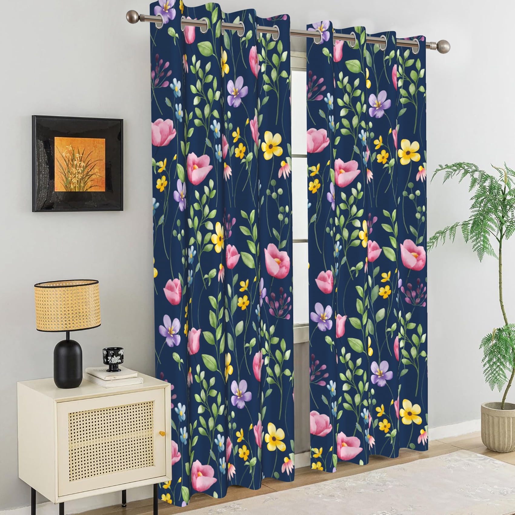 Farmhouse Plant Floral Blackout Window Curtains for Living Room,Thermal Insulated Curtains,52x84 Inch,Set of 2