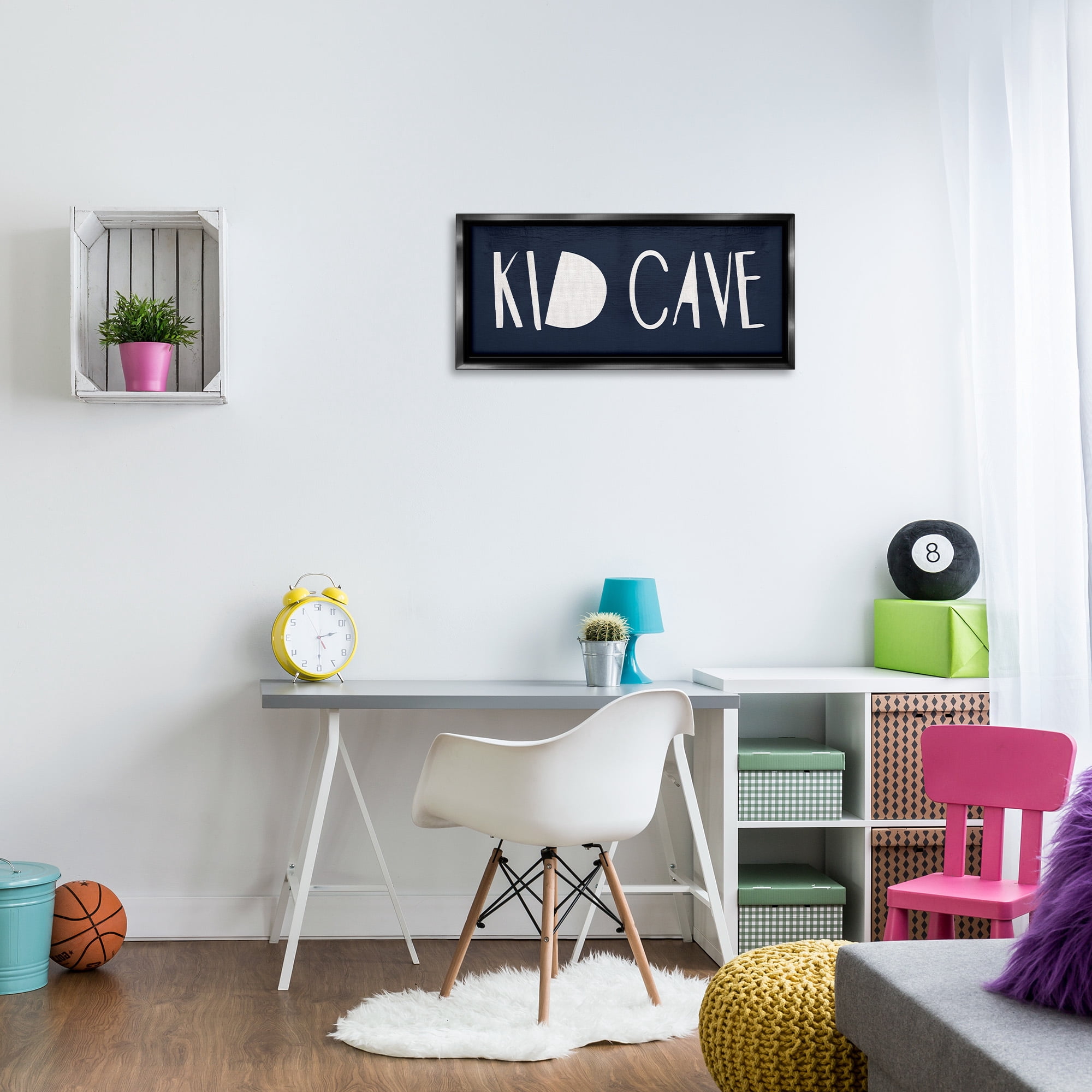 Stupell Industries Minimal Kid Cave Sign Typography Painting Black Floater Framed Canvas Art Print Wall Art, 31 x 14
