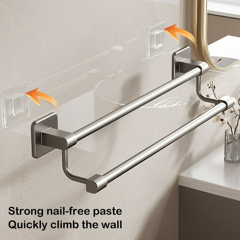 No-Drill Aluminum Bathroom Towel Rack - Double Pole Wall Mounted Storage Rack, Adhesive Towel Holder for Bathroom Wall & Shower Decor