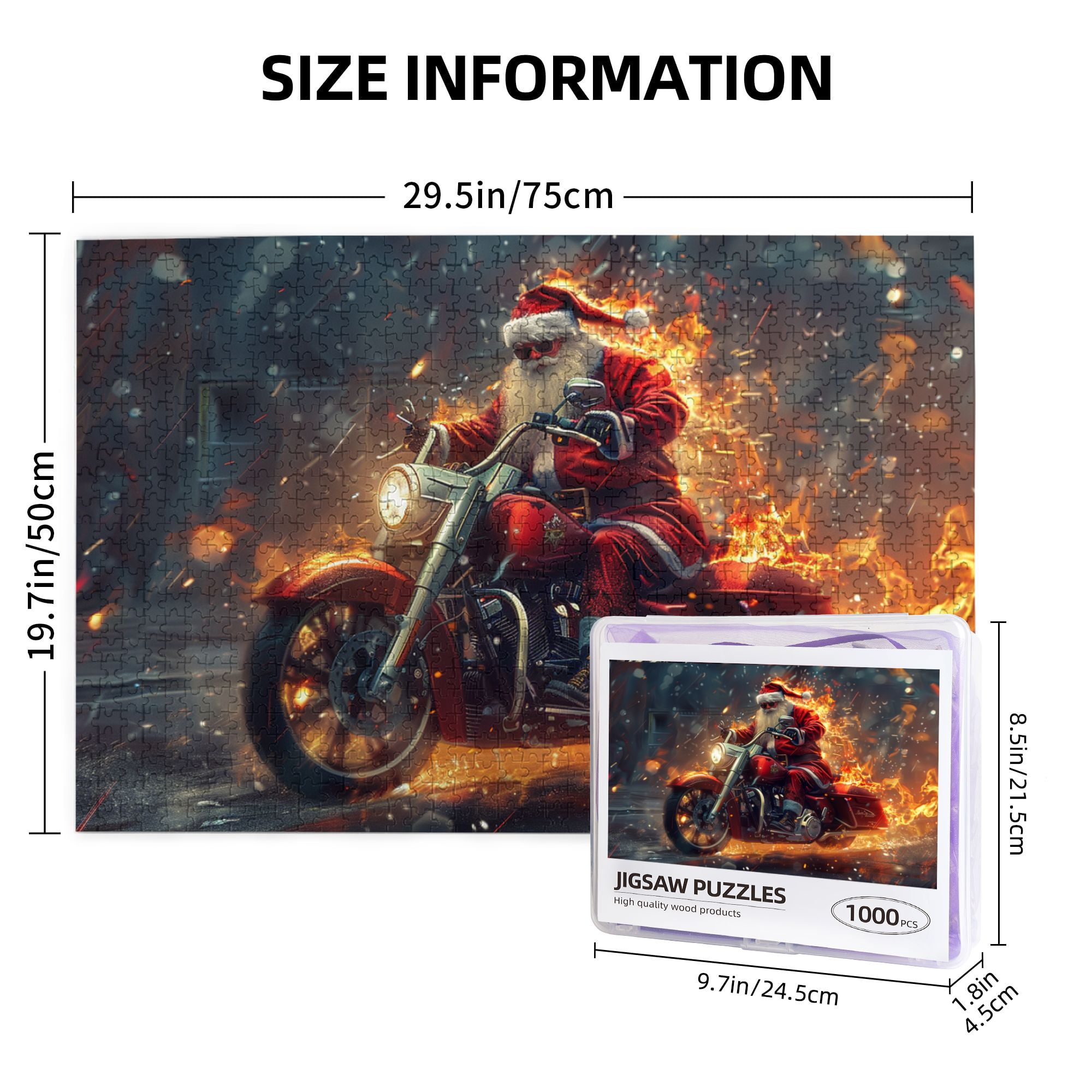 1000 PCS Santa Claus Rides A Flame Motorcycle Puzzles For Adults
