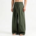 thumbnail image 3 of Iyufng Cotton Linen Wide Leg Pants for Men Casual Summer Loose Trousers with Drawstring and Pockets, 3 of 6