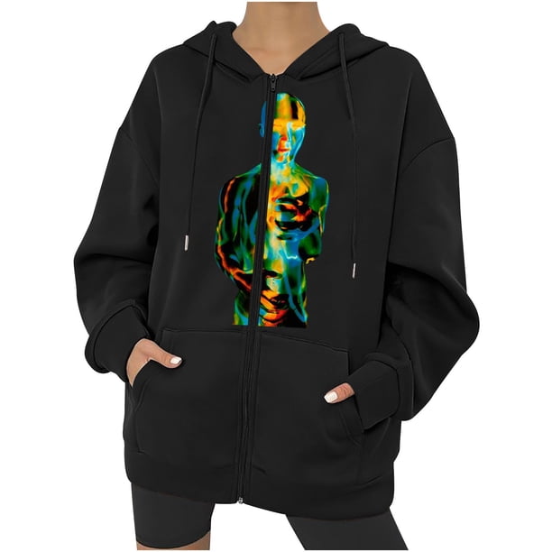 Abrigo con capucha para mujer Festival Otoño Invierno prendas de vestir exteriores estampado cremallera suelta Punk chaqueta con capucha abrigo sudaderas con capucha abrigo Odeerbi ODB-2