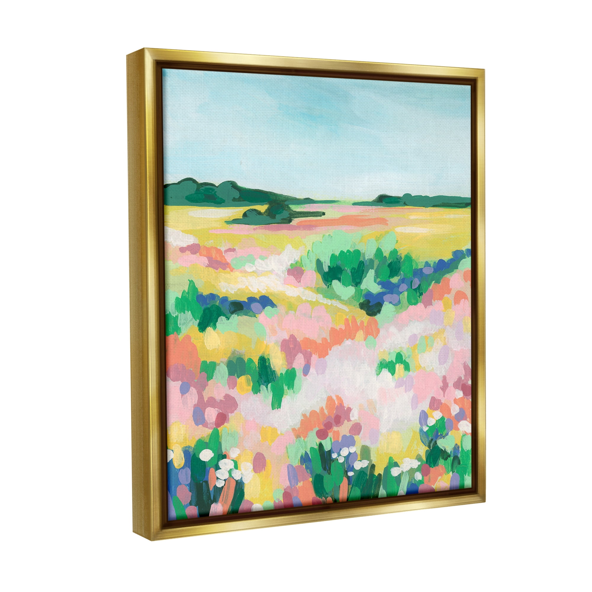 Stupell Industries Abstract Vivid Meadow Landscape Painting Gold Floater Framed Canvas Art Print Wall Art, 25 x 31