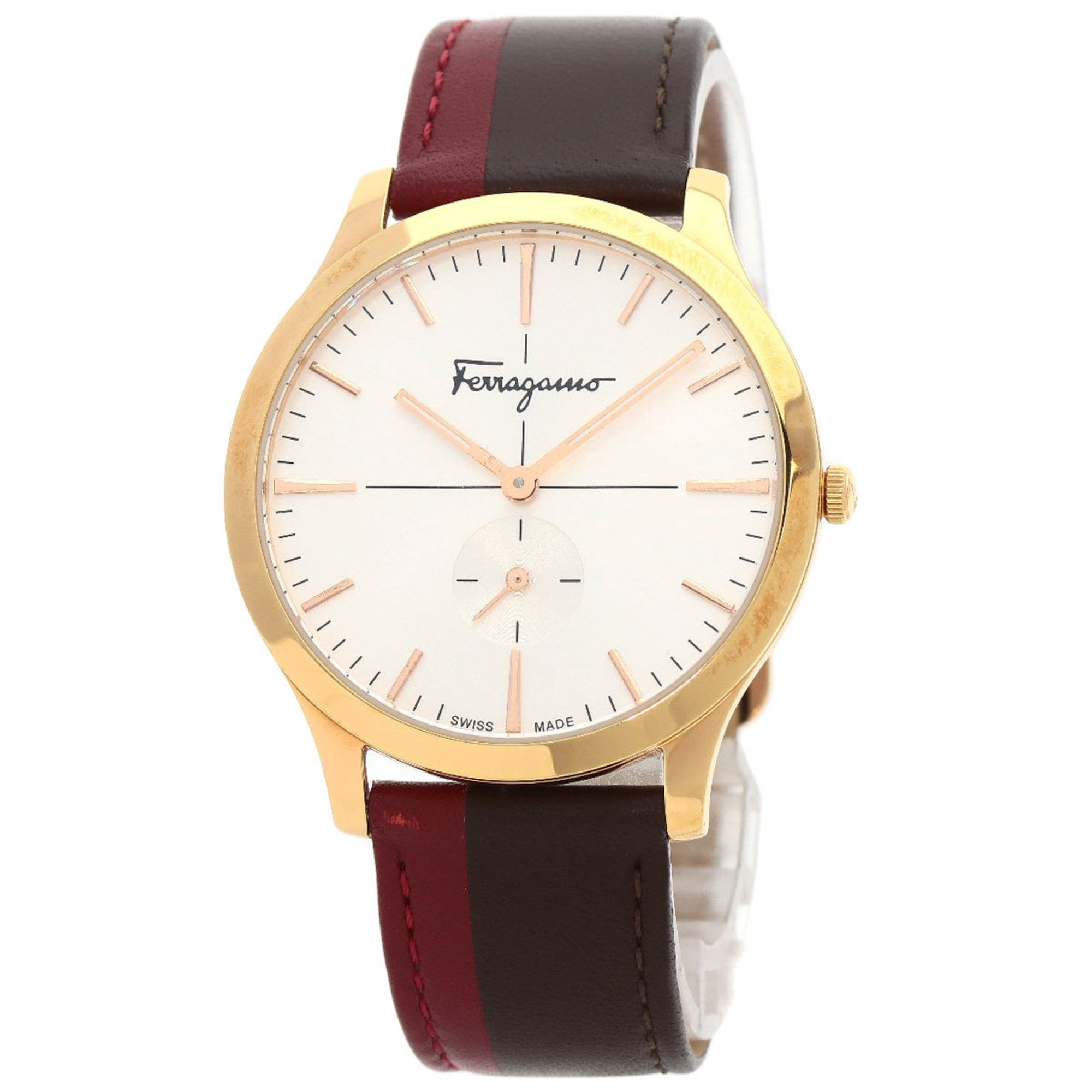 Pre-Owned Salvatore Ferragamo SFDE00618 Small Seconds Watch PGP Leather Men's (Fair)