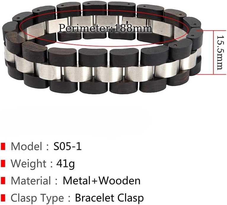Wollet Wooden Bracelet for Men Stainless Steel Wood Jewelry Great Gift for Men,7.4 inches