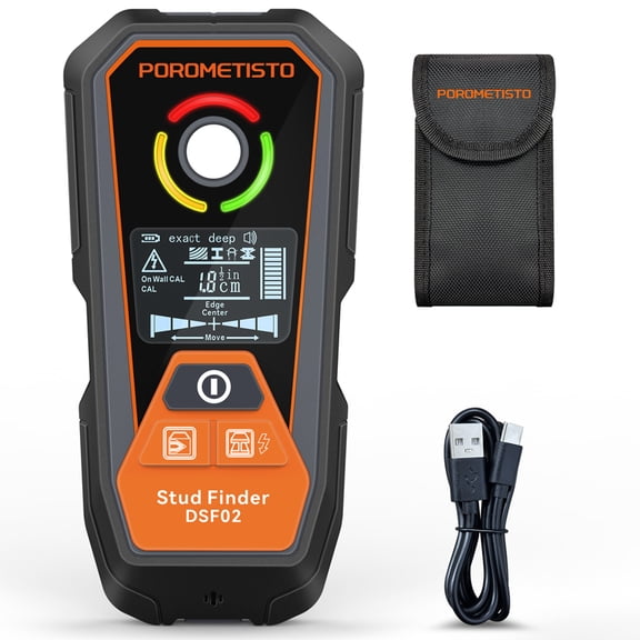 POROMETISTO DSF02 6-in-1 Stud Finders, Wire Family Finder with Light and Line Guidance, Type-C Charging, for AC Wiring, Wood, Metal, and Pipes, with Precision/Depth Mode