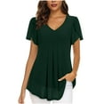 thumbnail image 1 of Timegard Hauts pour Femmes Été Chiffon Col en V Manches Courtes Pétale Blouse Plissée Fluide Tunique Décontractée Hauts, 1 of 6