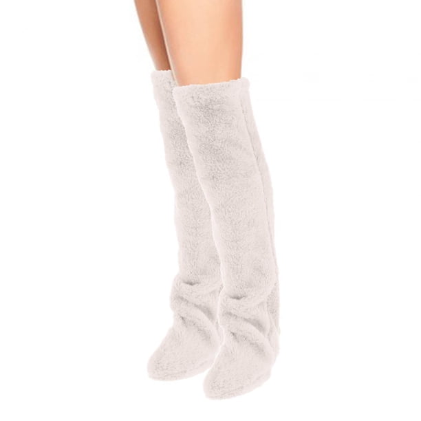 Calcetines hasta el muslo, calentadores de piernas de felpa, calcetines largos para botas, medias tipo pantuflas, calcetines por encima de la , blanco Fernando Calentadores de piernas de felpa