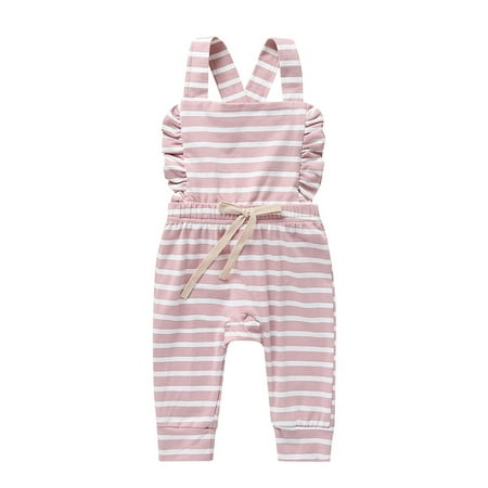 

AIMAOMI Baby Girl Boy Backless Striped Ruffle Romper Overalls Jumpsuit Clothes H