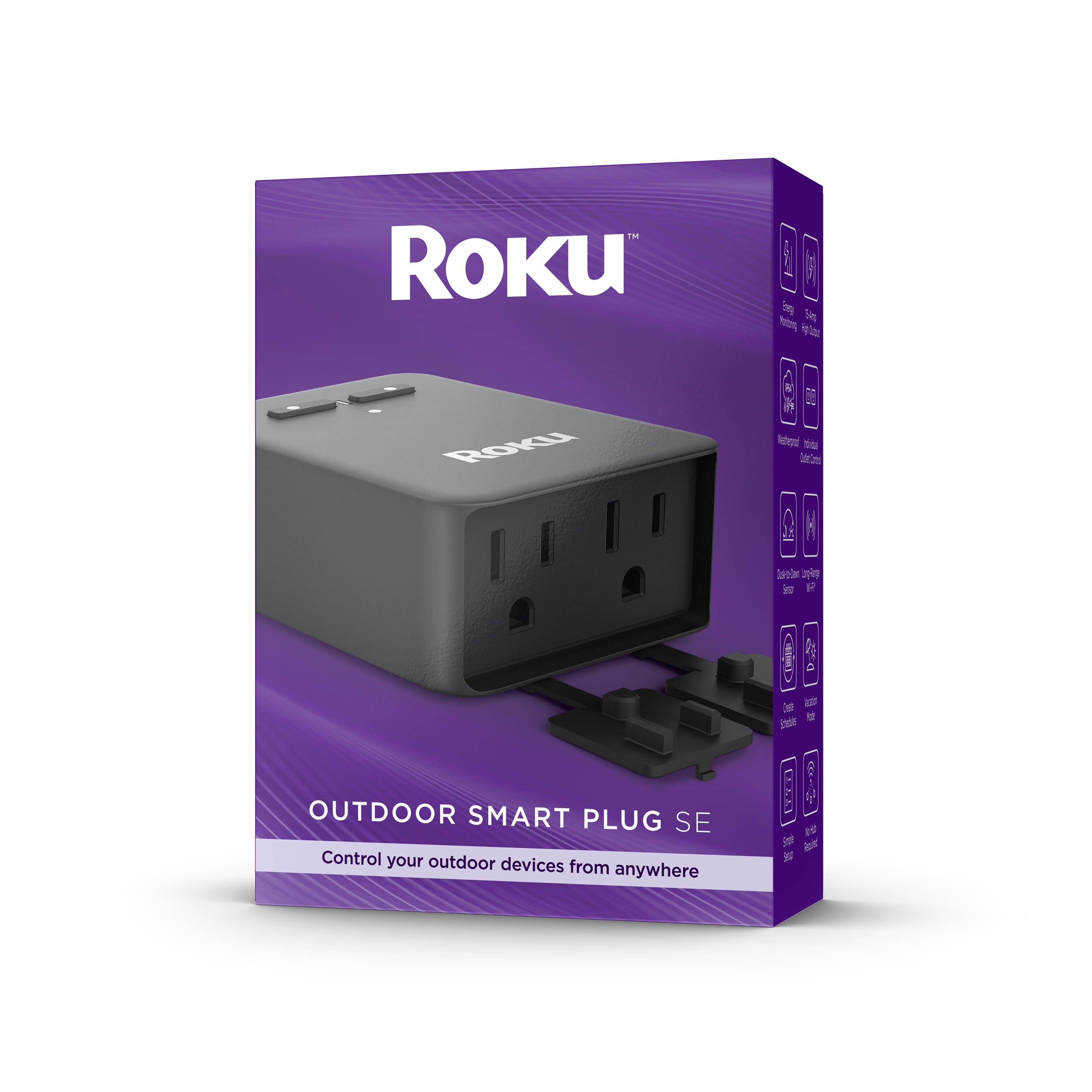 Roku Smart Home Outdoor Smart Plug SE with Custom Scheduling, Independent Outlets, and IP64 Weather Resistance