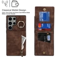 thumbnail image 4 of Stylish Creative Finger Ring Leather Phone Case for Samsung Galaxy S21 S20 Ultra Plus FE Lite Classic Wallet Design Card Slots Function Shockproof Protector Shell(Black,S21), 4 of 8