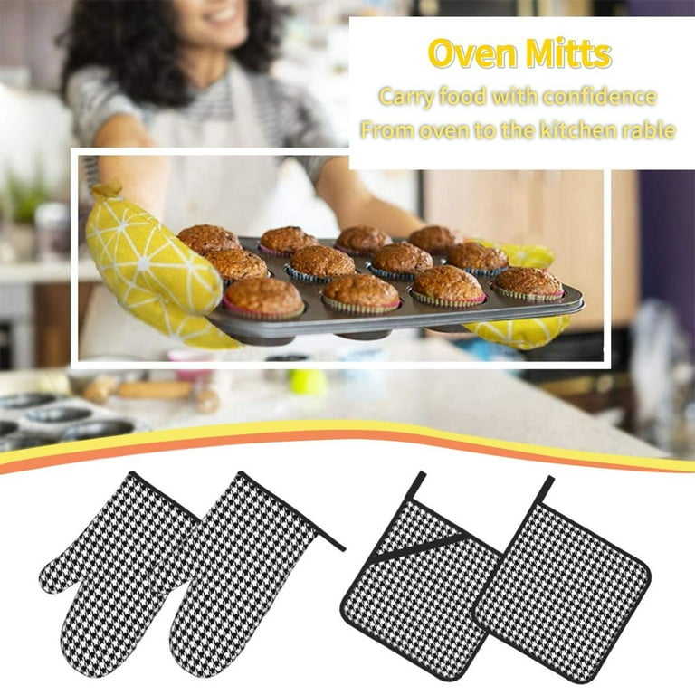 Checkered Oven Mitts And Pot Holder, Heat Resistant Gloves And