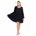 thumbnail image 4 of Women Loose Long Sleeve V Neck Bell Sleeve Chiffon Mini Dress S-2XL, 4 of 10