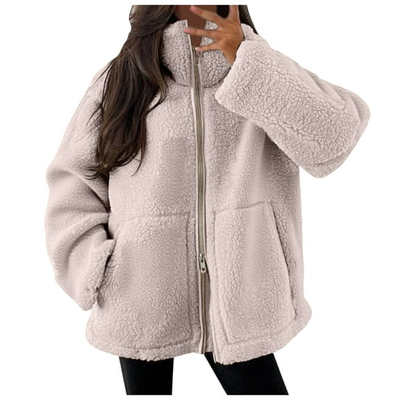 Karoyedx Fleece Lined Jacket Women Winter Women's 2025 Double Breasted Lapel Neck Flannelette Coat, Warm Outwear Jackets White Size,XL