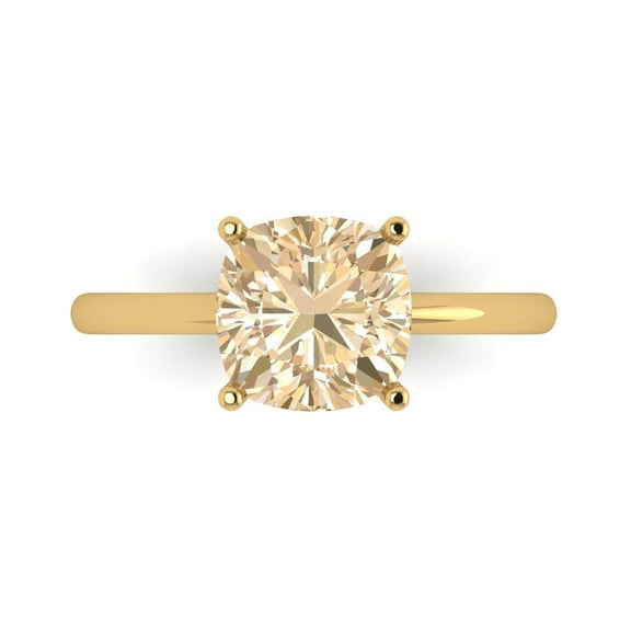 2.5 ctw Solitaire Anniversary Ring for Women | Cushion Cut Natural Morganite | Hyperallergenic Solid 14K Yellow Gold