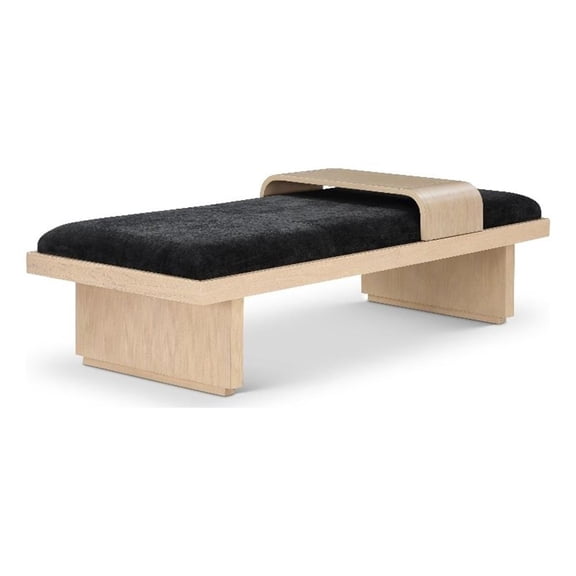 Maklaine Contemporary Black Chenille Fabric Bench in Rich Natural Finish