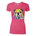 thumbnail image 2 of Wild Bobby Dean Russo Neon Colorful Pug Dog The Bulldog Dog Lover Women Slim Fit Junior Tee, Hot Pink, Large, 2 of 5