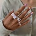 thumbnail image 4 of Trendy Metal Threaded Chain Ring Set for Women: Geometric Design, Alloy & Acrylic Materials, European & American Style, 4 of 6