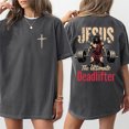 thumbnail image 2 of Jesus Deadlifter Double Sided Unisex T-Shirt – Christian Gym Faith Workout Graphic Tee, 2 of 6