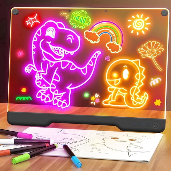 UKEXE 16" LED Light-Up Board Toy, 9 Neon Colors Doodle Glow Tablet with Adjustable Lights & Stand, Creative Mess-Free Kids Toys Gift, Includes 5 Markers(Black)