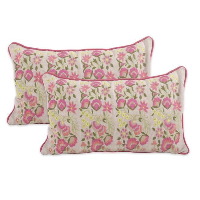 SARO 598.SO1220BC Embroidered Pink Floral Design Throw Pillow Cover