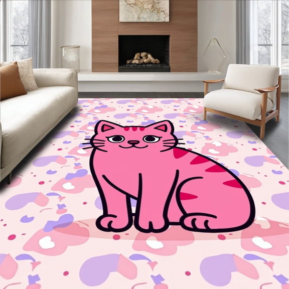 ODIKA 4'x6' Machine Washable Non-Slip Area Rug, Charming Spotted Wildcat Adorable Nursery Decorative High Traffic Rug, Pink, 724774