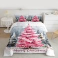 thumbnail image 2 of Manfei Pink Xmas Tree Queen Comforter Set for Teen, Watercolor Artwork Bedding Sets, Merry Christmas Reversible Bedding Comforter Set, Breathable Home Decor, 3pcs, 2 of 8