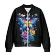 thumbnail image 4 of SCRAWLGOD Rose Butterfly Print Blue Black Womens Long Sleeve Zip Up Jacket Outfits Crewneck Casual Soft Coat Lightweight Sweatshirts with Pockets for Shopping Office, S, 4 of 7