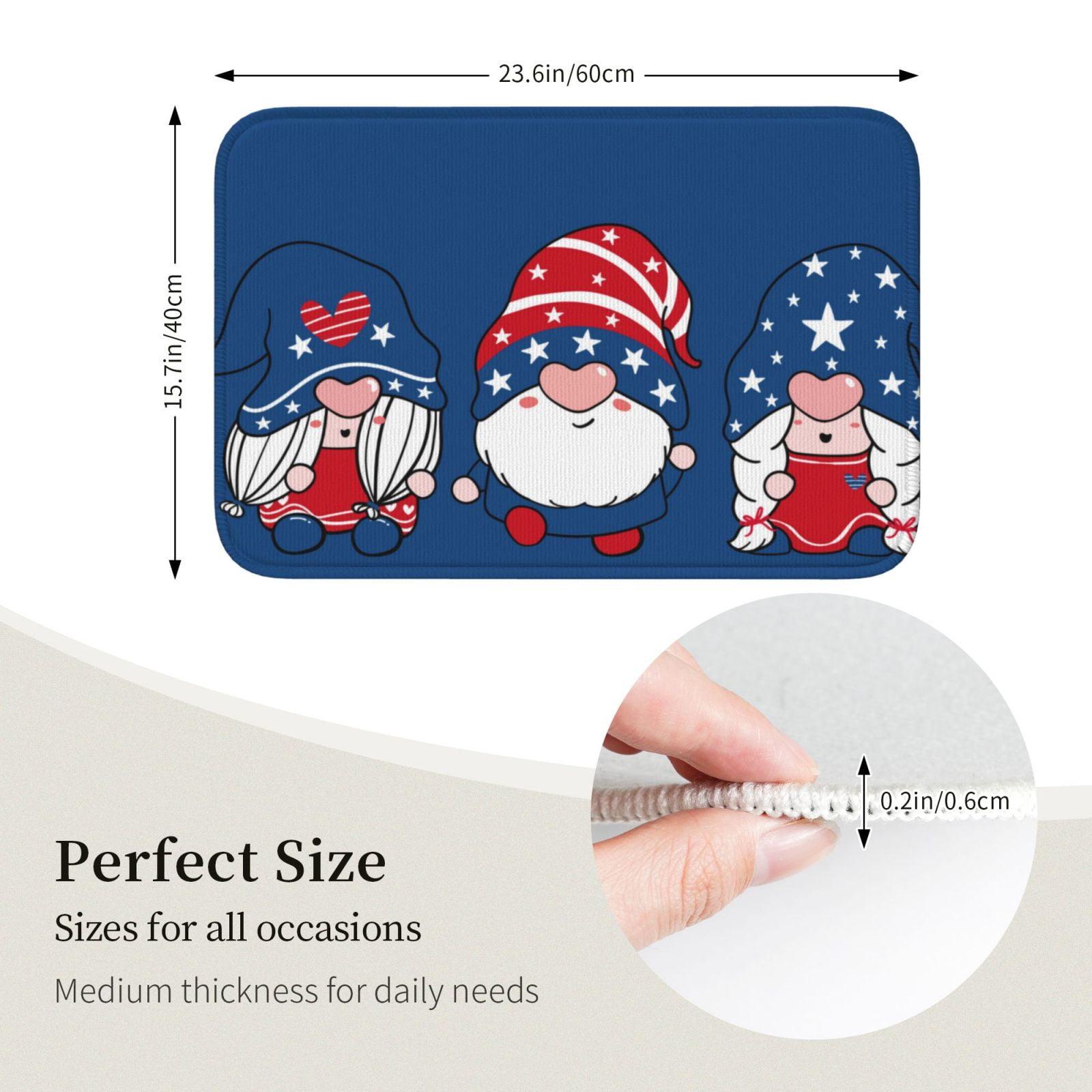 Vsdgher Three Gnome Independence Day Hem Mat 40x60 - Multipurpose Doormat for Indoor & Outdoor Use - Welcome Your Guests with our Entrance Mat