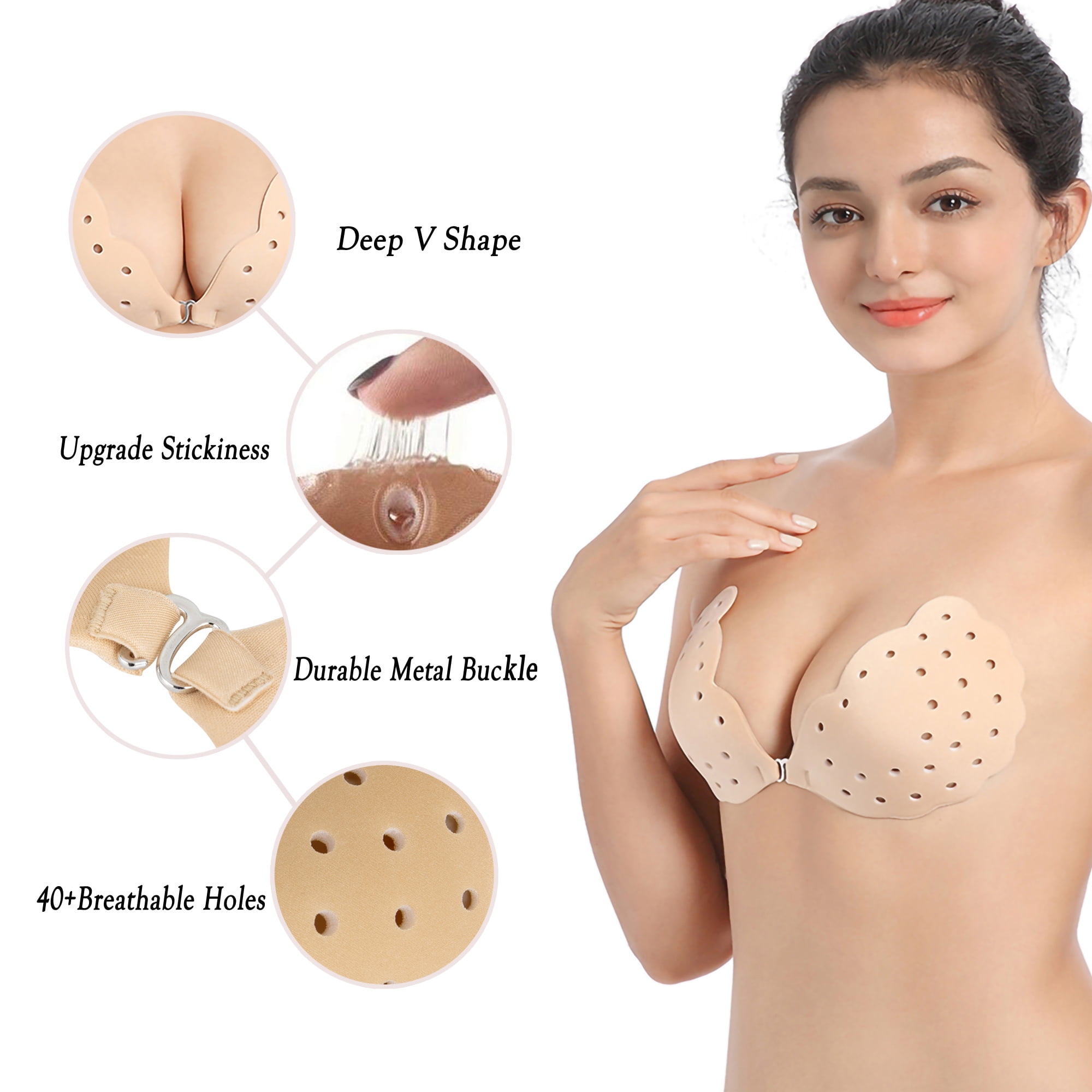 LvSenLin Sexy Self Adhesive Invisible Bra Buckle No Shoulder Strap Silicone  Chest Stickers Women Gathering Push Up Bra for Night Dress : :  Fashion