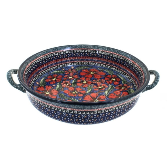 Blue Rose Polish Pottery Jungle Flower Round Casserole with Handles
