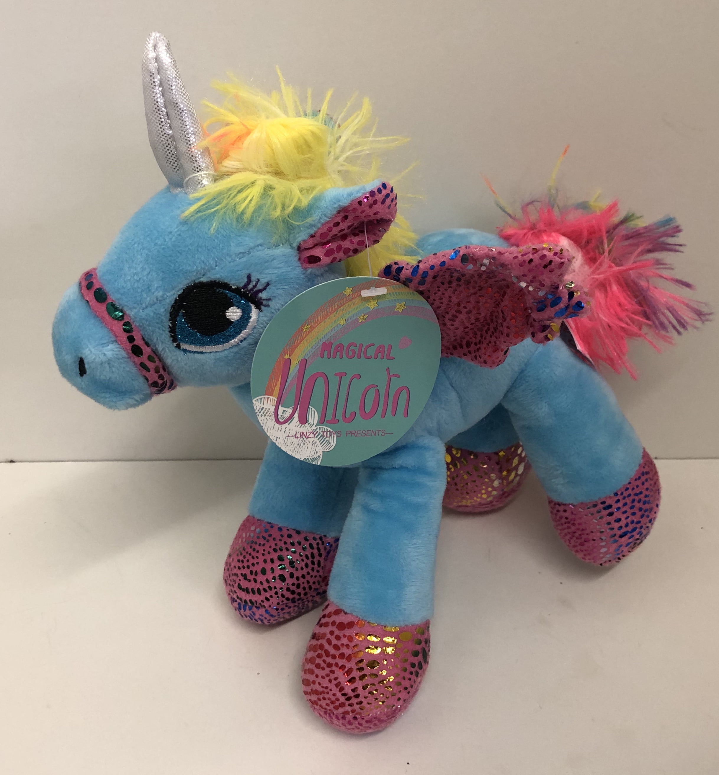 Linzy Toys Blue Unicorn with Wings & Rainbow Mane Plush Toy - 9