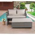 thumbnail image 5 of JOIVI 2-Piece Outdoor Patio Furniture Wicker Love-seat and Coffee Table Set, with Built-in Storage Bin, Grey Rattan, Beige Cushions, 5 of 8