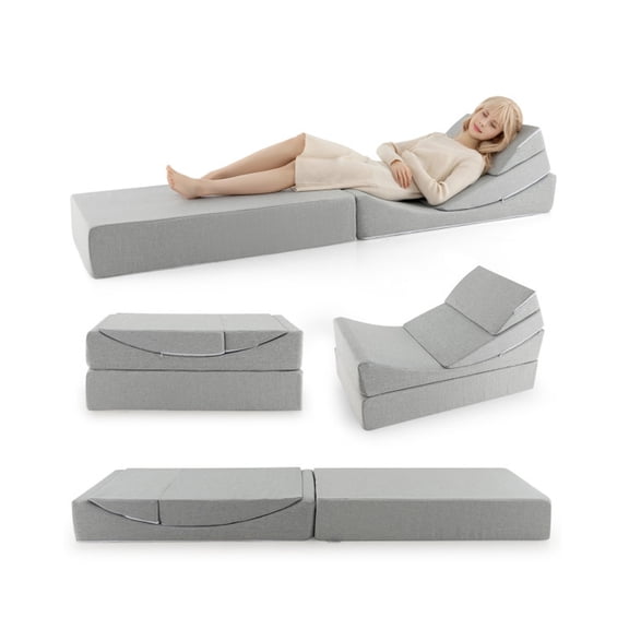 Furnibear 4-in-1 Convertible Folding Sofa Bed with High-Density Foam, Floor Couch Sleeper Lounger for Living Room Bedroom Small Space, Gray