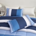 thumbnail image 3 of Perfemet Navy Blue Full Comforter Set, Striped Full Size Bedding Sets, Blue, 3 of 9